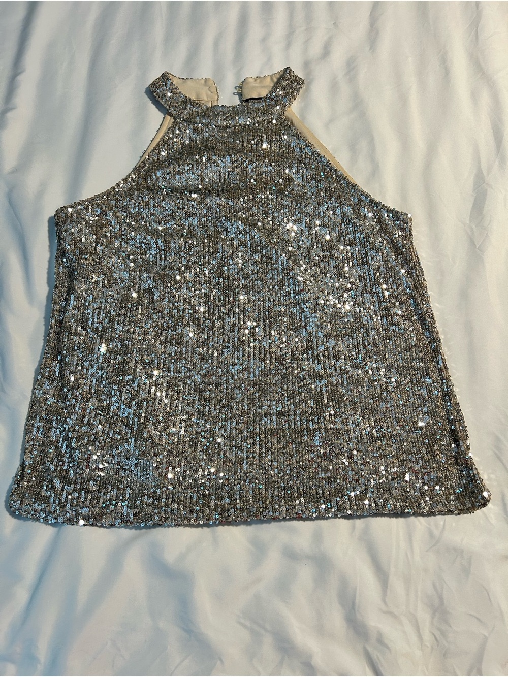 Cable & Gauge Silver Sequin Halter Tank Top